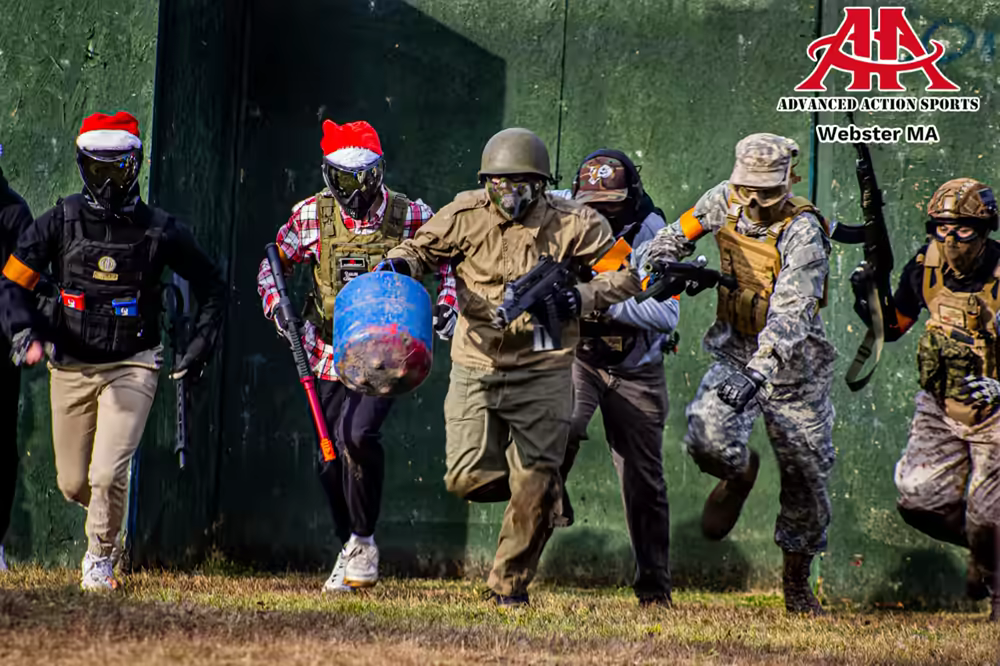 Airsoft team behind a wall barricade prepping to advance